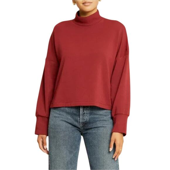 Amour Vert Mulberry Red Aubin Fleece Mock Neck Sweater - Picture 1 of 12